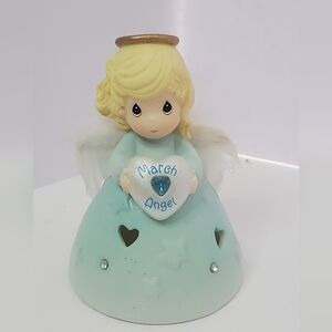 Precious Moments March Angel Figurine - Gold, Blue, and White